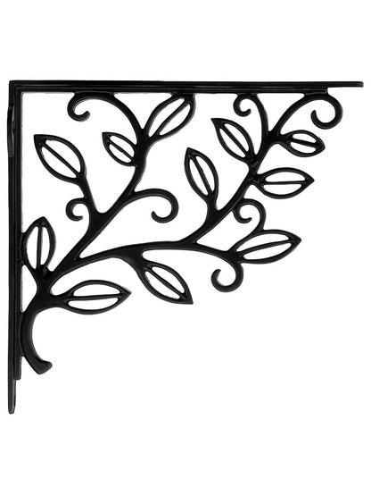 Leafy Branch Cast Iron Shelf Bracket In Matte Black.